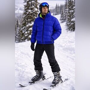 Black Bear blue puffer Ski Jacket retro vintage apres outdoor winter snow men XL